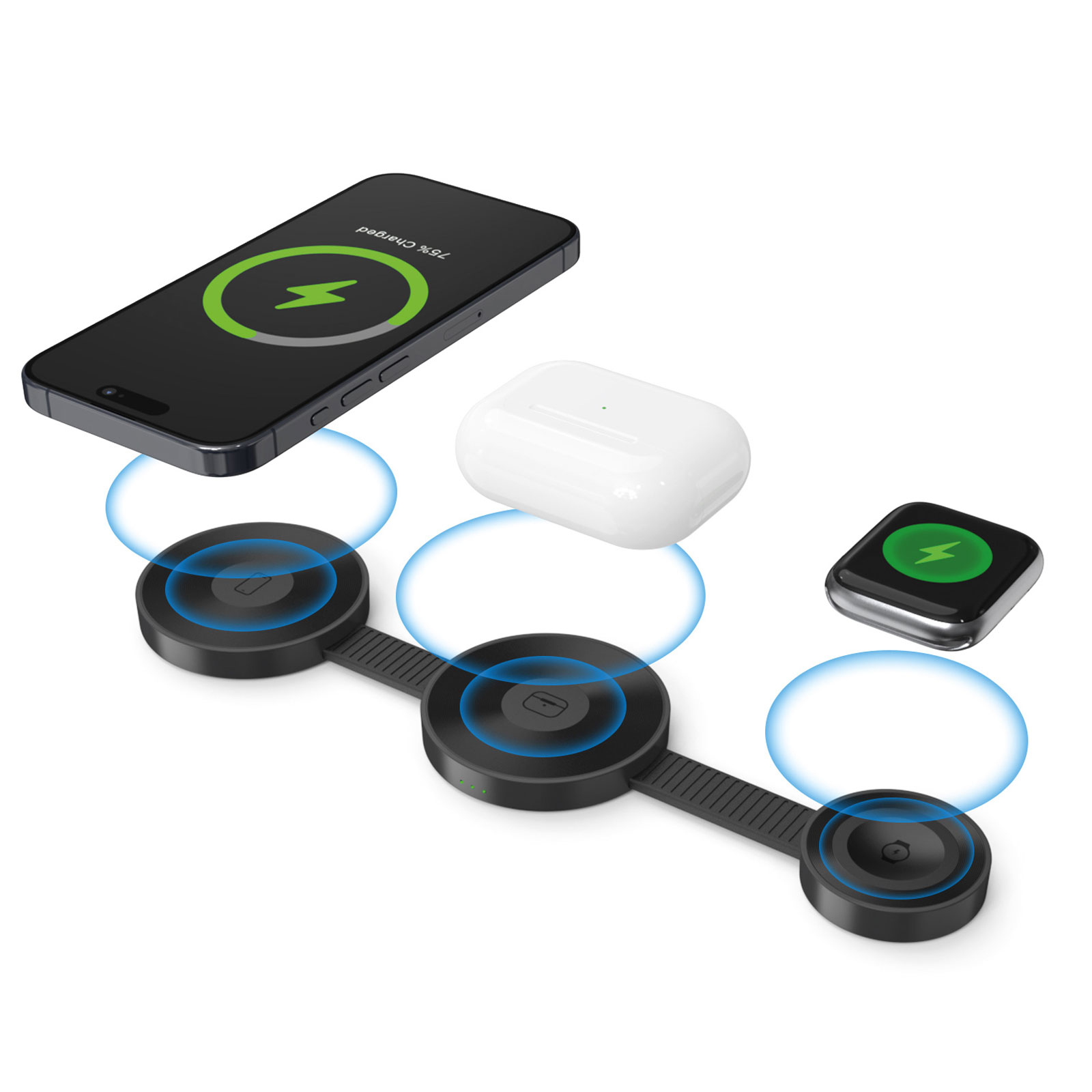 KERVAN SİYAH 3 LÜ WIRELESS ŞARJ STANDI 3